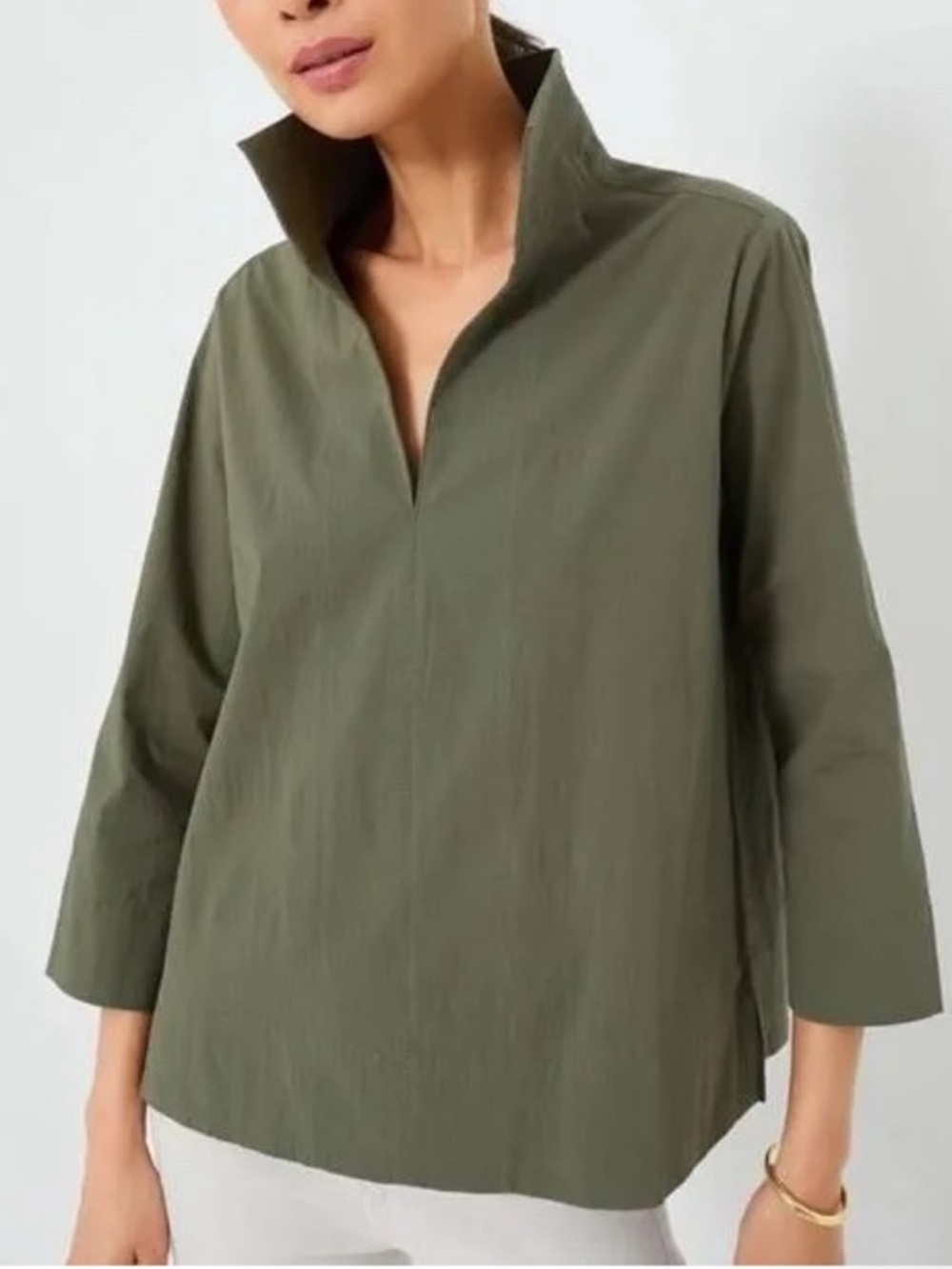 Tuckernuck Olive Green Margot Stand Collar Blouse